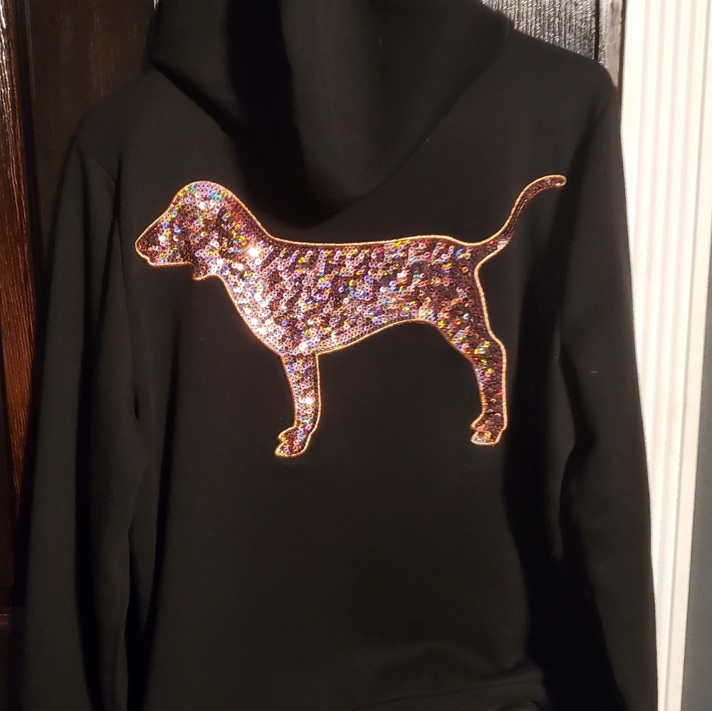 Black Hoodie with Glitter Dog Design